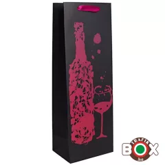   Dísztasak italos matt fekete, pink borosüveg és pohár mintás 36 x 12 x 9 cm 370308