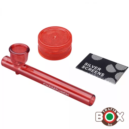 Üvegpipa CHAMP 9 cm, bliszterezett szett Őrlő, Pipa, Szűrő 40506214
