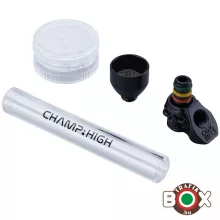 Üvegpipa CHAMP Koponya 9,5 cm, bliszterezett szett Őrlő, Pipa, Szűrő 40506215