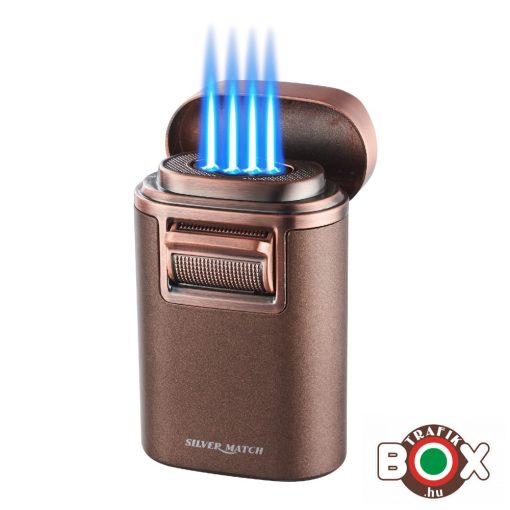 SILVER MATCH MONACO Szivargyújtó, szivartartós, fém, 4 jet lánggal, díszdobozban 40674372