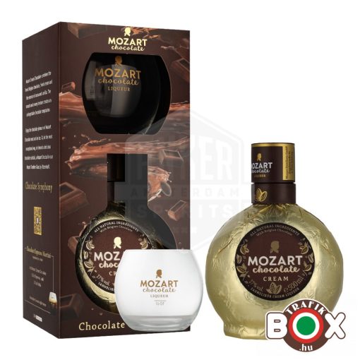 Mozart Chocolate Cream likőr 0,5L. 17% + pohár díszdobozban 408479