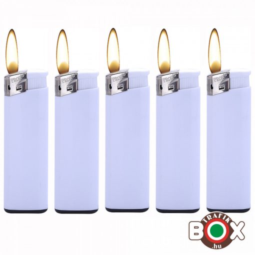 Öngyújtó PROF elektromos Fehér - Fehér nyomókával, Ezüst Kupakkal 41804613