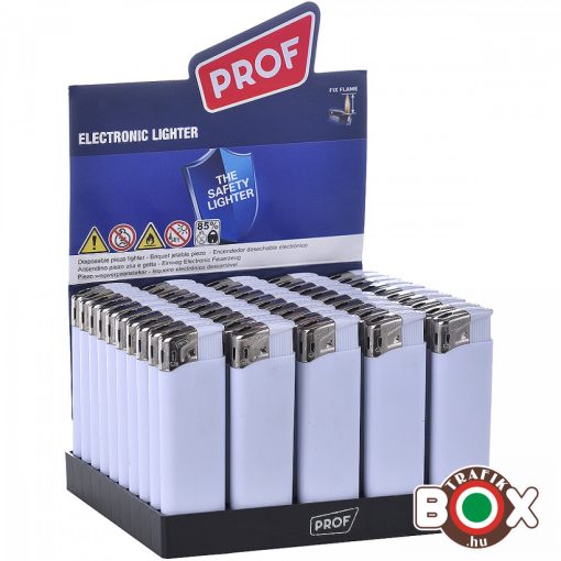 Öngyújtó PROF elektromos Fehér - Fehér nyomókával, Ezüst Kupakkal 41804613