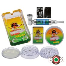 Fémpipa RASTA szett, őrlő, szűrő, öngyújtó és hamutál díszdobozban 48130