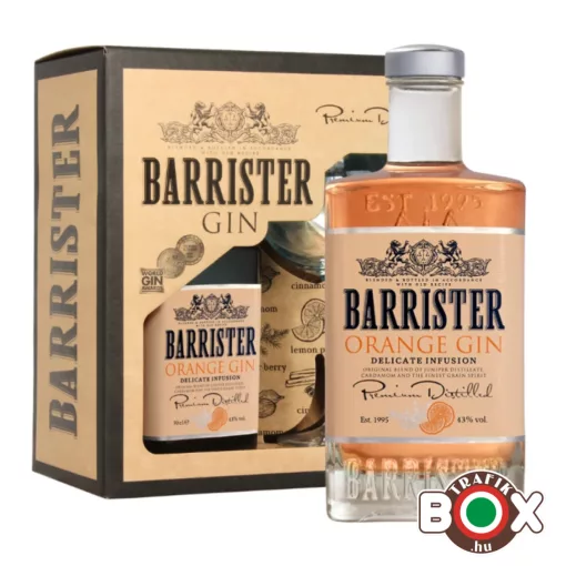 BARRISTER Díszdobozos Narancs Gin + pohár 43% 0,7L