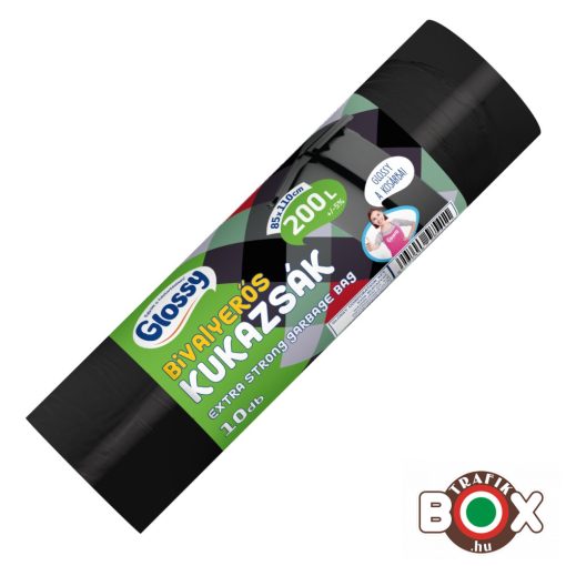 Glossy Szemeteszsák Bivalyerős 200 Liter, 45 mikron vastag,10 db ÚJRAHASZNOSÍTOTT, 85×110 cm 530039