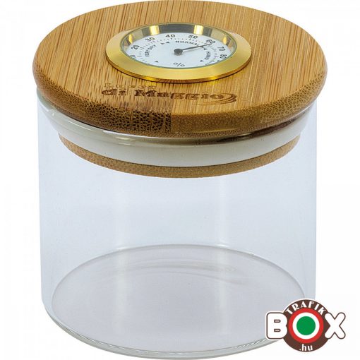 Humidor üveg 9.5 cm átmérővel, nedvesség tartalom mérővel és bambusz fedővel 98449