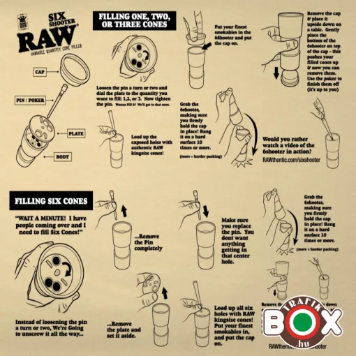 Raw Cone Six Shooter cigarettatöltő, Sérült csomagolás 28443-s