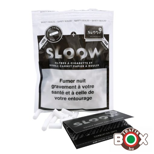 SLOOW BLACK CIGARETTAFILTER 100 DB 6MM + CIGERETTAPAPÍR 100 DB 40682038