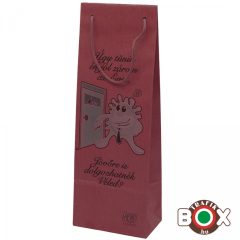   Dísztasak ital Vicces felirat Zsinór füles bordó-fehér 130×75×360mm IZS3032
