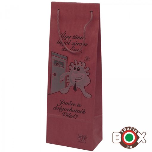 Dísztasak ital Vicces felirat Zsinór füles bordó-fehér 130×75×360mm IZS3032