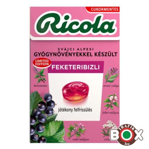 RICOLA  Feketeribizli cukormentes, svájci gyógynövény cukorka 40g