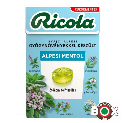 RICOLA  Alpesi Mentol cukormentes, svájci gyógynövény cukorka 40g