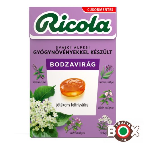 RICOLA  Bodzavirág cukormentes, svájci gyógynövény cukorka 40g