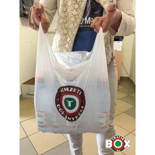 Ingvállas Táska Fehér Nemzeti Dohánybolt felirattal (30×52cm, 7 kg-os)  500db