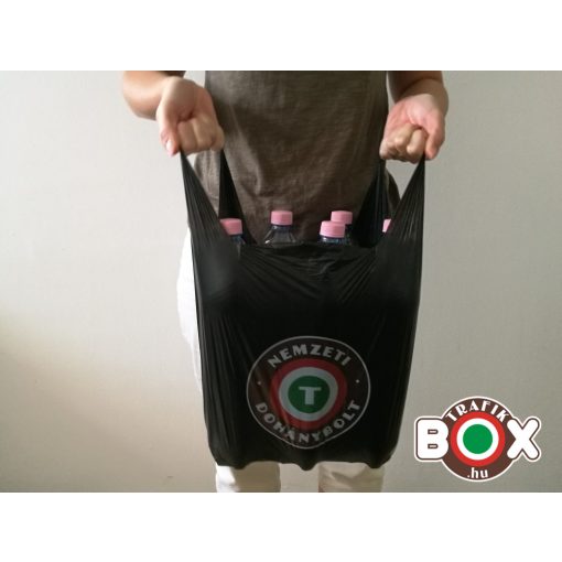 Fekete Ingvállas Táska Nemzeti Dohánybolt felirattal (30×52cm, 7 kg-os) 500db.