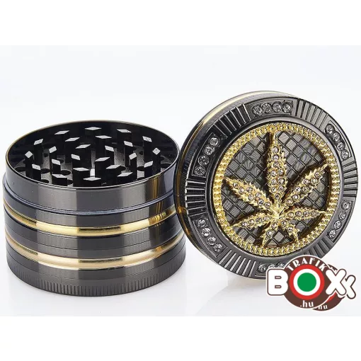 Dohányőrlő CHAMP Fém Strassz Cannabis 4 részes 5 cm 40506117