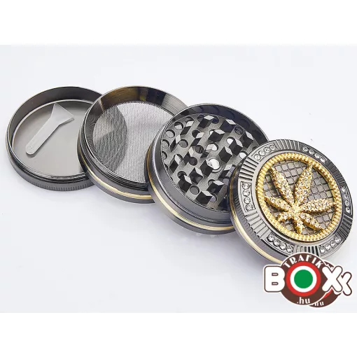 Dohányőrlő CHAMP Fém Strassz Cannabis 4 részes 5 cm 40506117