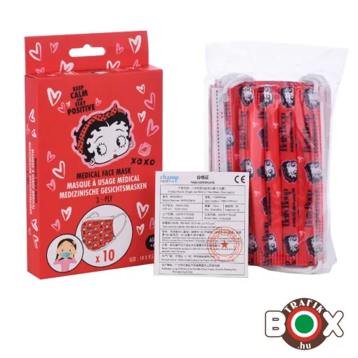 10 db-os Betty Boop Gyerek Egészségügyi arc maszk CHAMP 3 rétegű