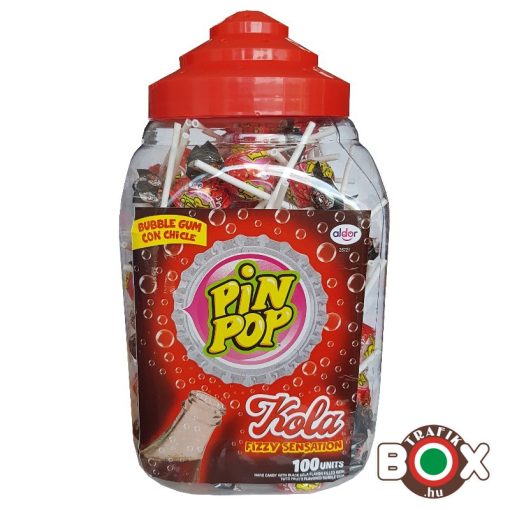 PIN POP Cola ízű nyalóka rágóval 100 db × 17g