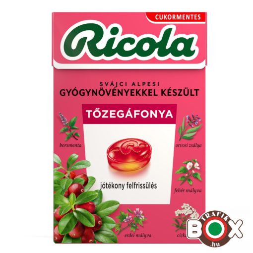 RICOLA Tőzegáfonya cukormentes, svájci gyógynövény cukorka 40g